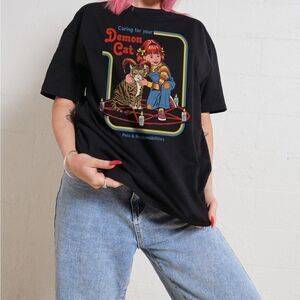 Steven Rhodes CARING FOR YOUR DEMON CAT T-SHIRT size XS novelty print humor